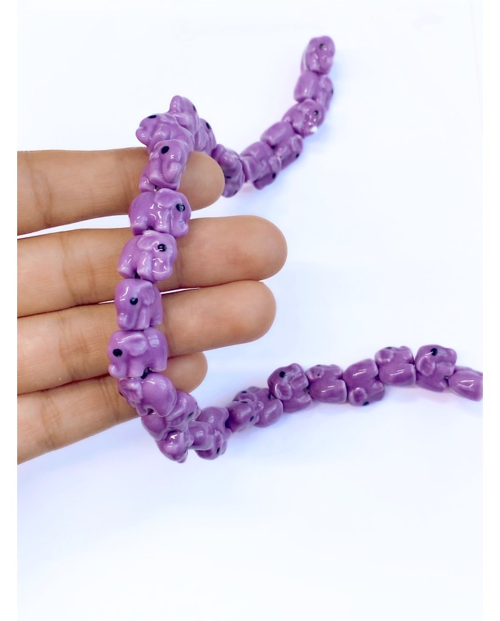 İpe Dizili Seramik Boncuk Mor Fil 9mm - 1 Dizi