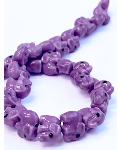 İpe Dizili Seramik Boncuk Mor Fil 9mm - 1 Dizi