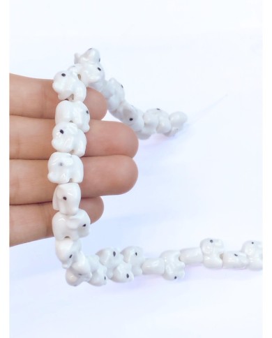 İpe Dizili Seramik Boncuk Beyaz Fil 9mm - 1 Dizi