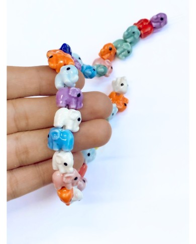 İpe Dizili Seramik Boncuk Renkli Fil 9mm - 1 Dizi