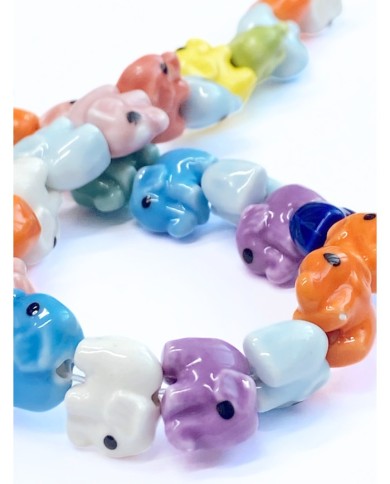 İpe Dizili Seramik Boncuk Renkli Fil 9mm - 1 Dizi