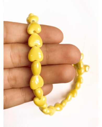 İpe Dizili Seramik Boncuk Sarı Kalp 10mm - 1 Dizi
