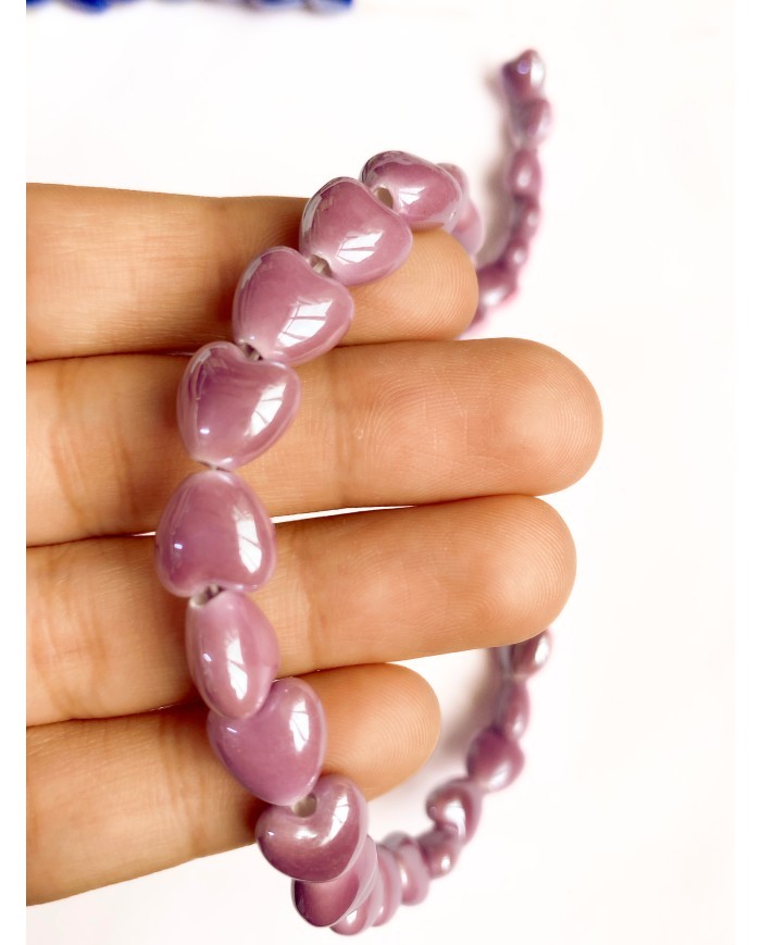 İpe Dizili Seramik Boncuk Mor Kalp 10mm - 1 Dizi