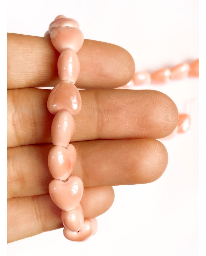 İpe Dizili Seramik Boncuk Pembe Kalp 10mm - 1 Dizi