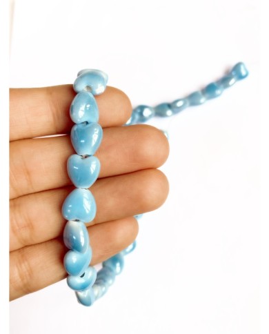 İpe Dizili Seramik Boncuk Mavi Kalp 10mm - 1 Dizi
