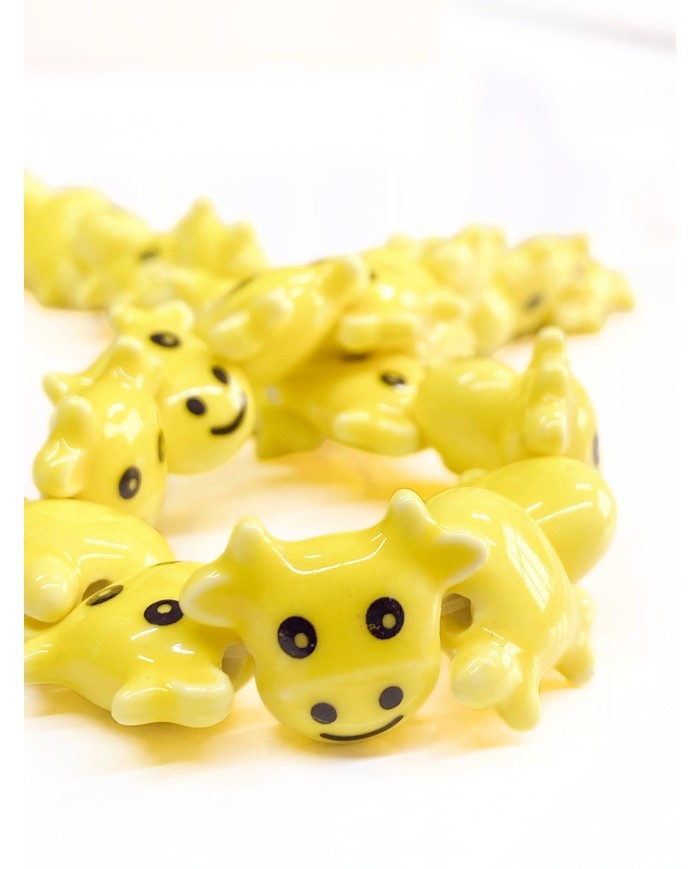 İpe Dizili Seramik Boncuk Sarı İnek 19mm - 1 Dizi