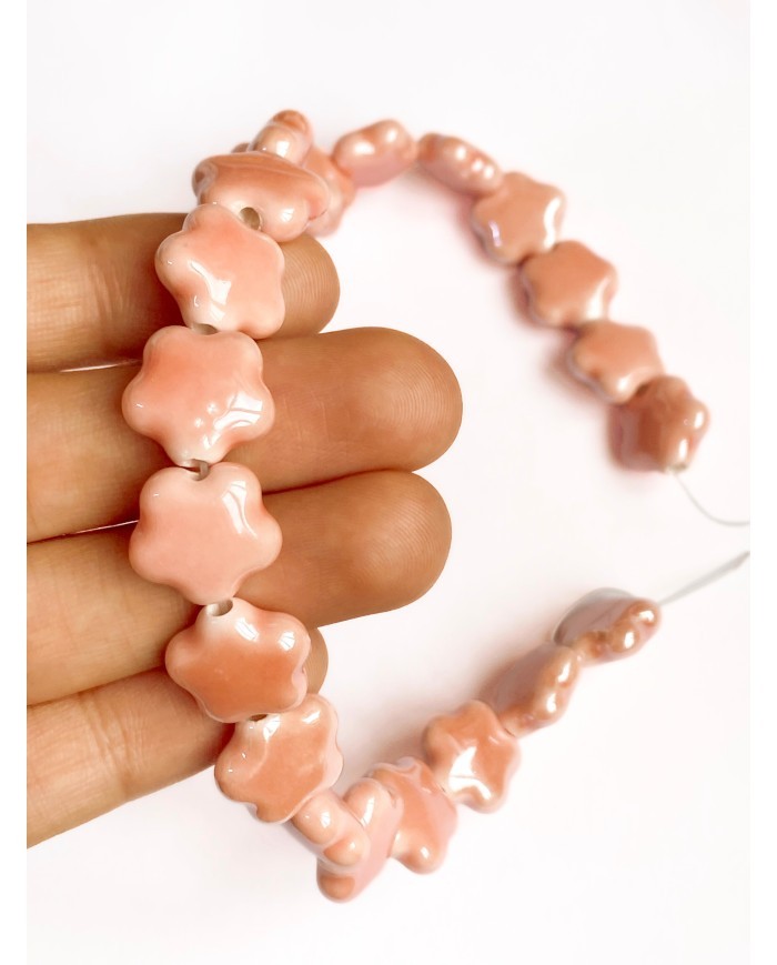 İpe Dizili Seramik Boncuk Pembe Yıldız 14mm - 1 Dizi