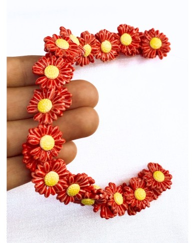 İpe Dizili Seramik Boncuk Papatya 17 mm - 1 Dizi