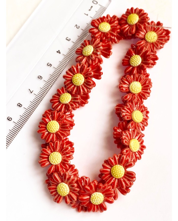 İpe Dizili Seramik Boncuk Papatya 17 mm - 1 Dizi
