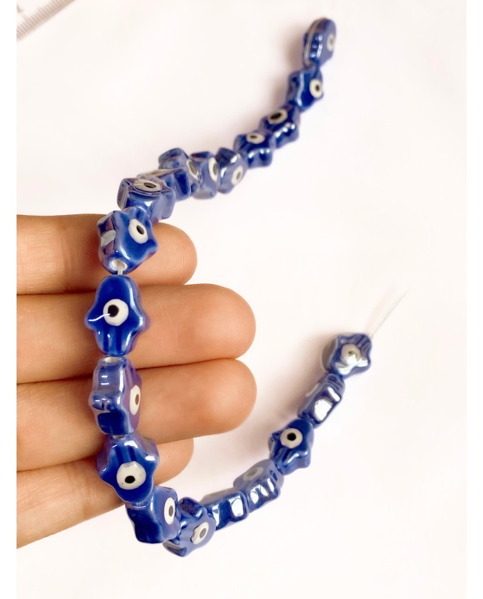 İpe Dizili Seramik Boncuk Lacivert Hamsa El 15mm - 1 Dizi