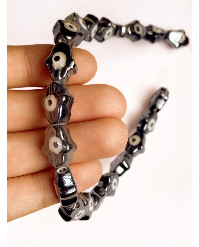 İpe Dizili Seramik Boncuk Siyah Hamsa El 15mm - 1 Dizi