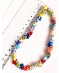 İpe Dizili Seramik Boncuk Mavi Benekli Yıldız 10mm - 1 Dizi