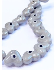 İpe Dizili Seramik Boncuk Gri Nazar Boncuklu Kalp 15mm -1 Dizi