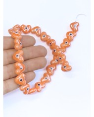 İpe Dizili Seramik Boncuk Turuncu Nazar Boncuklu Kalp 13mm - 1 Dizi