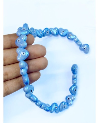 İpe Dizili Seramik Boncuk Nazar Boncuklu Kalp 15mm - 1 Dizi