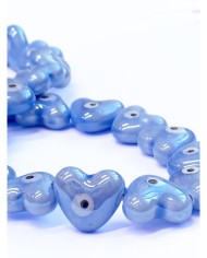 İpe Dizili Seramik Boncuk Nazar Boncuklu Kalp 15mm - 1 Dizi