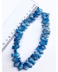 İpe Dizili Seramik Boncuk Mavi Yüzgeçli Balık 12mm - 1 Dizi