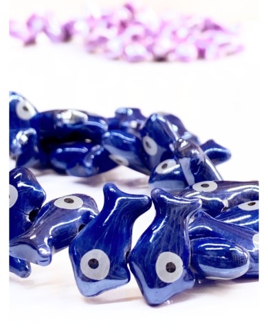 İpe Dizili Seramik Boncuk Lacivert Yüzgeçli Balık 12mm - 1 Dizi