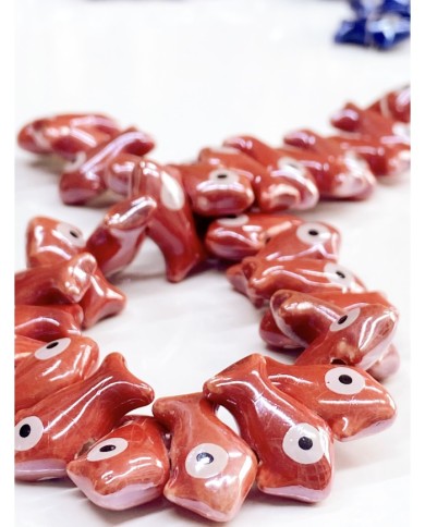İpe Dizili Seramik Boncuk Kırmızı Yüzgeçli Balık 12mm - 1 Dizi