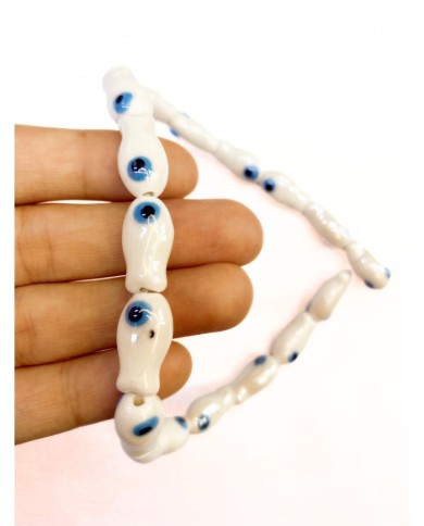 İpe Dizili Seramik Boncuk Beyaz Balık 19mm - 1 Dizi