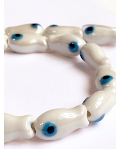 İpe Dizili Seramik Boncuk Beyaz Balık 19mm - 1 Dizi