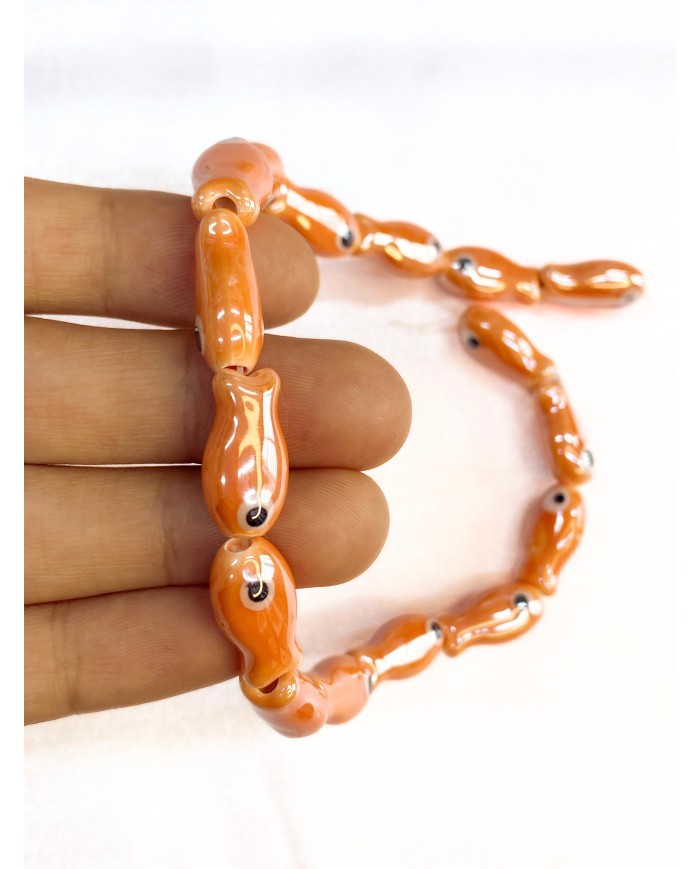 İpe Dizili Seramik Boncuk Turuncu Balık 19mm - 1 Dizi