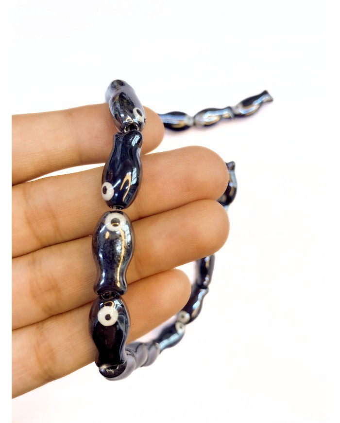 İpe Dizili Seramik Boncuk Siyah Balık 19mm - 1 Dizi