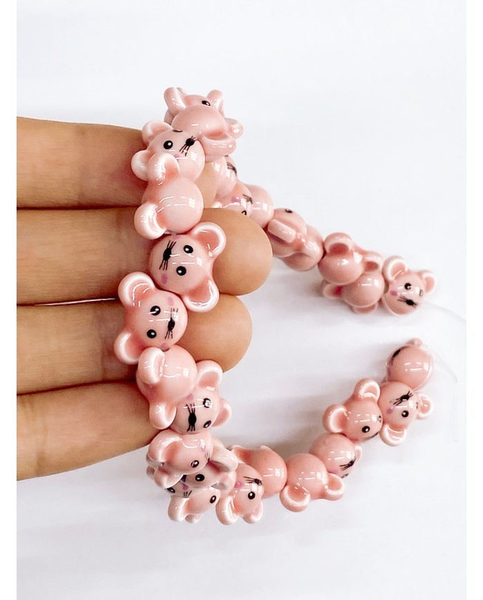İpe Dizili Seramik Boncuk Pembe Fare 12mm - 1 Dizi