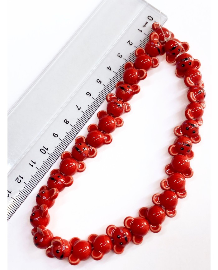 İpe Dizili Seramik Boncuk Kırmızı Fare 12mm - 1 Dizi
