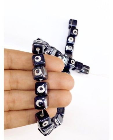 İpe Dizili Seramik Boncuk Siyah Nazar Boncuklu Küp 10mm - 1 Dizi