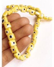 İpe Dizili Seramik Boncuk Sarı Nazar Boncuklu Küp 8mm - 1 Dizi