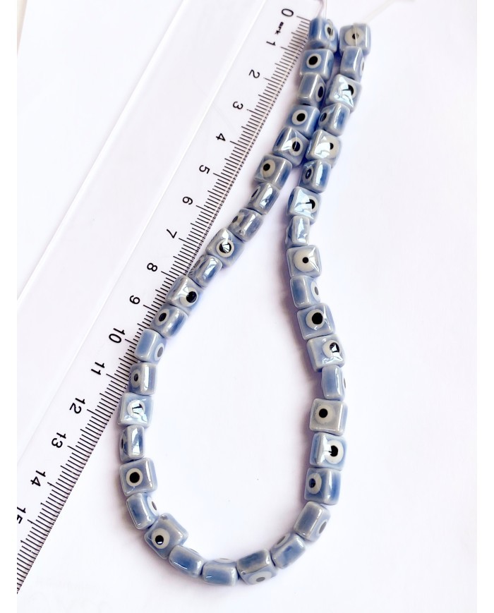 İpe Dizili Seramik Boncuk Sarı Nazar Boncuklu Küp 8mm - 1 Dizi