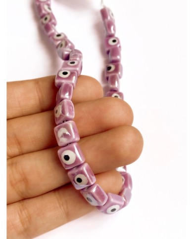 İpe Dizili Seramik Boncuk Mor Nazar Boncuklu Küp 8mm - 1 Dizi