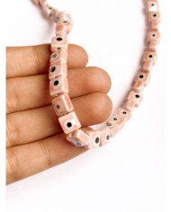 İpe Dizili Seramik Boncuk Pembe Nazar Boncuklu Küp 8mm - 1 Dizi