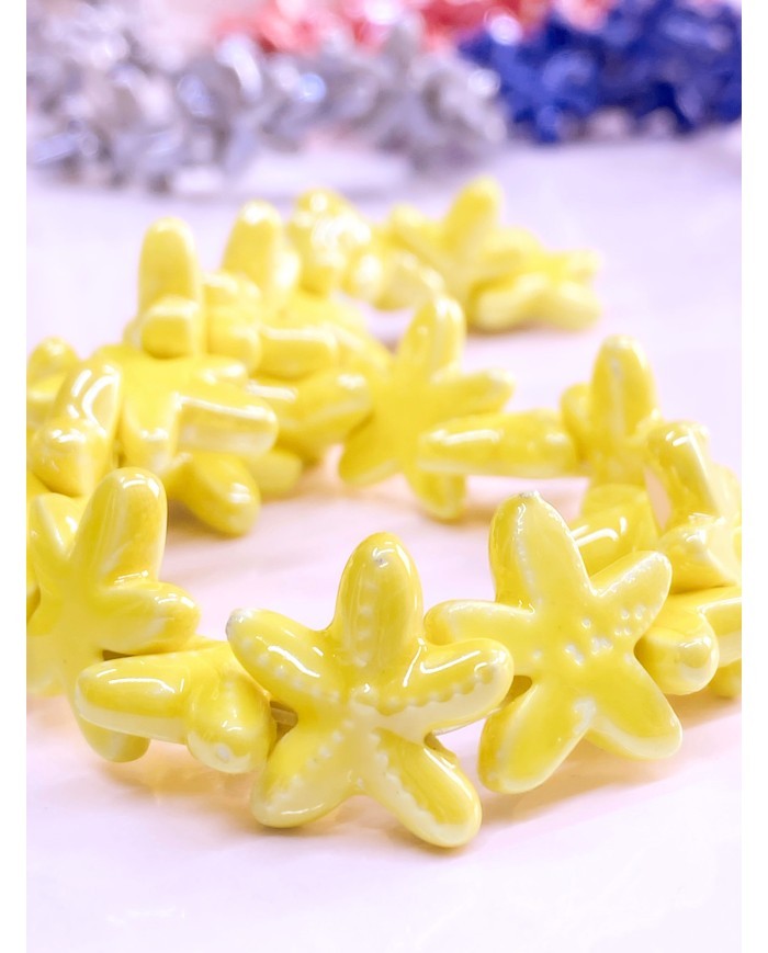 Seramik Boncuk Solungaçlı Deniz Yıldızı Sarı 19mm