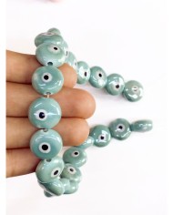 İpe Dizili Seramik Boncuk Yeşil Yuvarlak Yassı 15mm - 1 Dizi