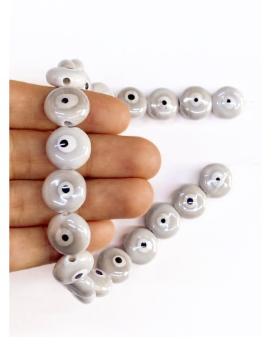 İpe Dizili Seramik Boncuk Gri Yuvarlak Yassı 15mm - 1 Dizi