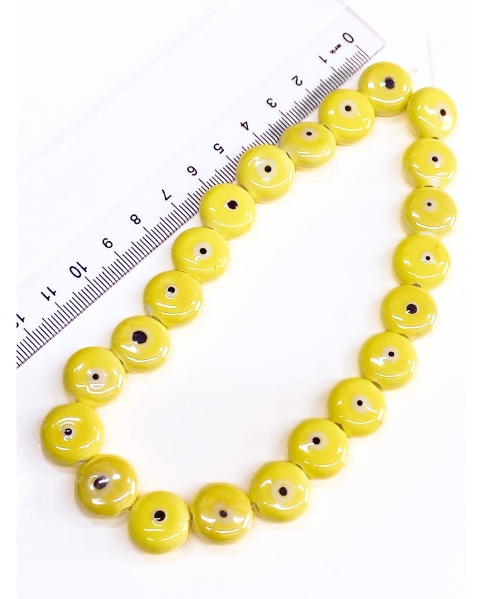 İpe Dizili Seramik Boncuk Gri Yuvarlak Yassı 15mm - 1 Dizi