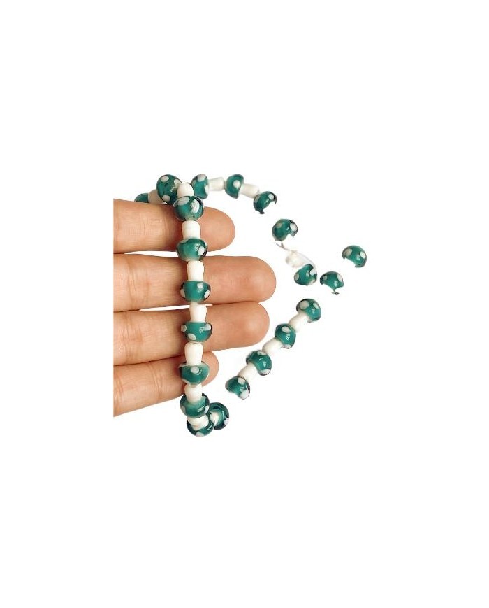 İpe Dizili Seramik Boncuk Yeşil Mantar 14mm - 1 Dizi