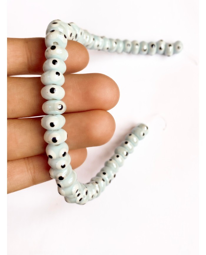 İpe Dizili Seramik Boncuk Mavi Nazar Boncuğu Oval 5mm - 1 Dizi