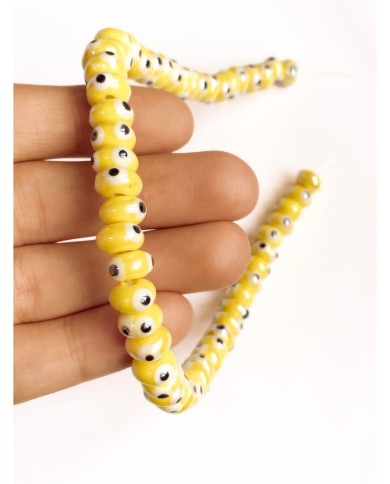 İpe Dizili Seramik Boncuk Sarı Nazar Boncuğu Oval 5mm - 1 Dizi