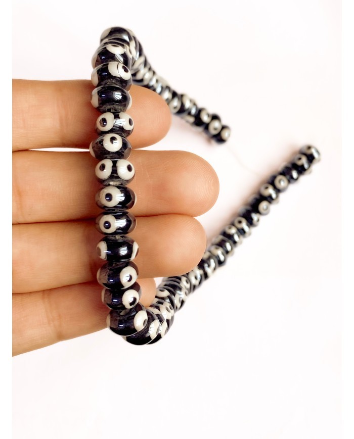 İpe Dizili Seramik Boncuk Siyah Nazar Boncuğu Oval 5mm - 1 Dizi