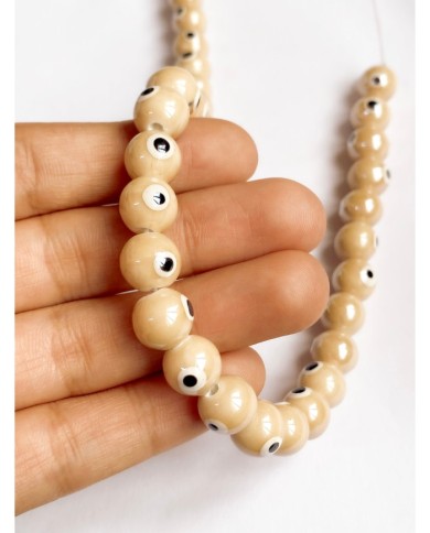 İpe Dizili Seramik Boncuk Krem Nazar Boncuğu Top 9mm - 1 Dizi