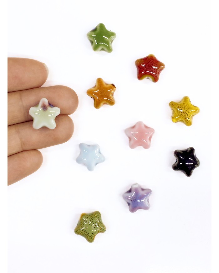 Seramik Boncuk Turuncu Mini Yıldız 15mm