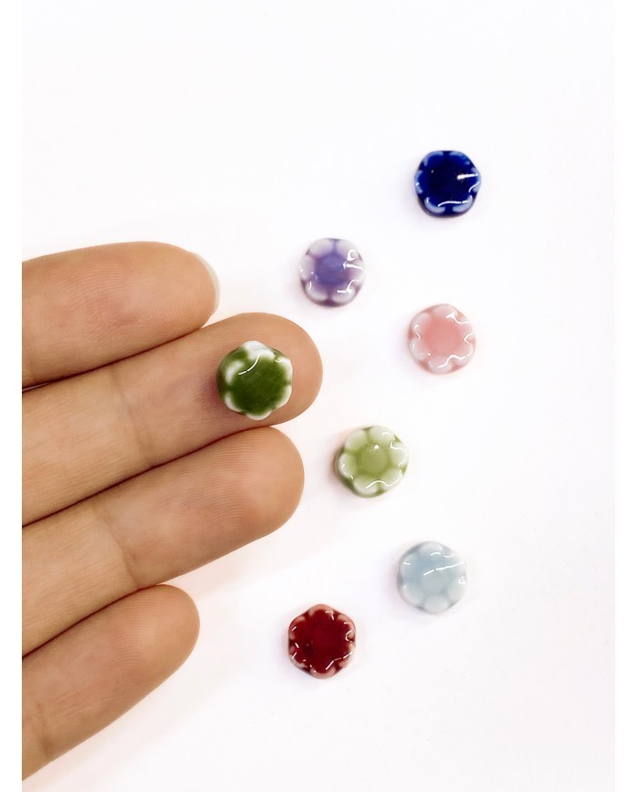 Seramik Boncuk Yeşil Mini Çiçek 10mm