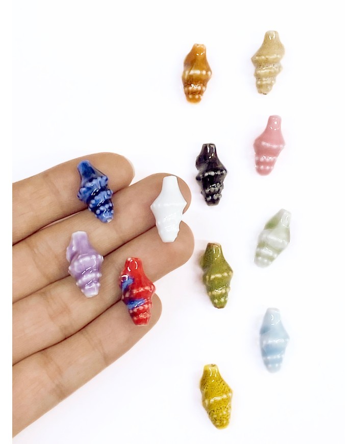 Seramik Boncuk Mor Sivri Deniz Kabuğu Kozalağı 21mm