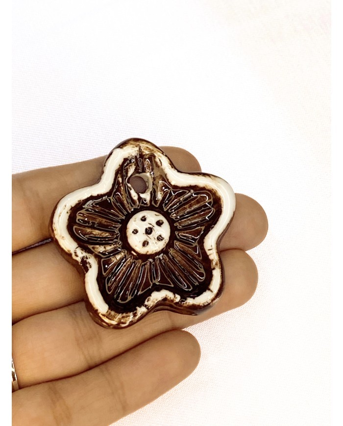 Seramik Boncuk Kahverengi Yıldız 48mm - 1 Adet