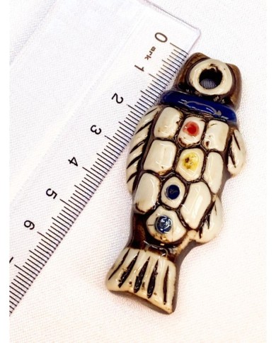 Seramik Boncuk Çiçekli Balık 65mm - 1 Adet