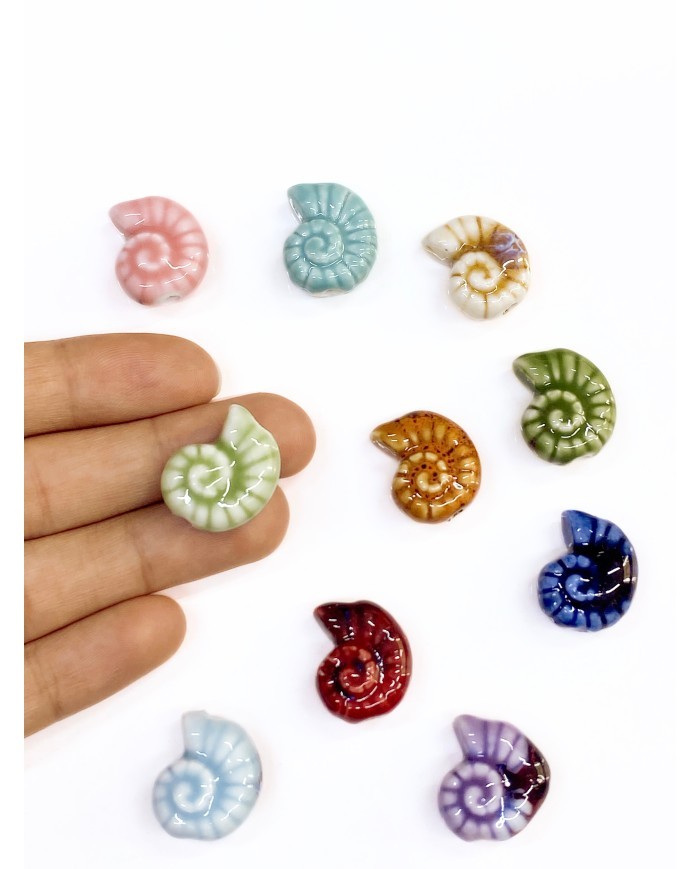 Seramik Boncuk Salyangoz Kabuğu Yeşil 21mm