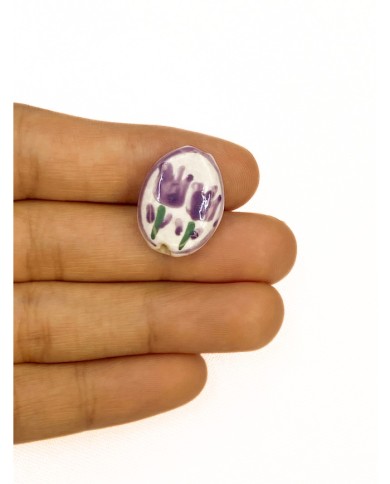 Seramik Boncuk Mor Lale Desenli 21mm